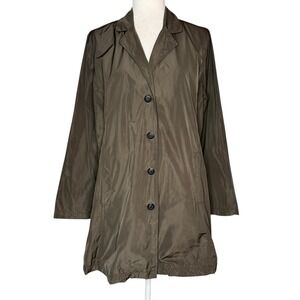 Sun Kim M Boyfriend Jacket Button Down Light Rain Coat Taupe‎ Brown Made In USA